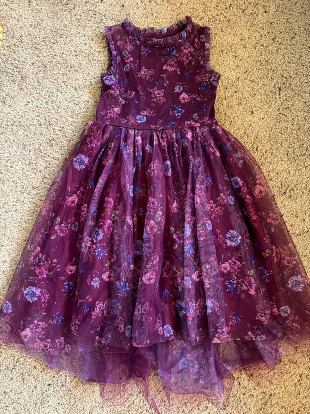 Zenzi Burgundy Floral Tulle Party Dress